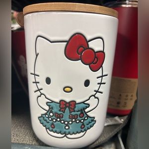 Hello Kitty White Christmas Glass Storage Container w Wooden Lid